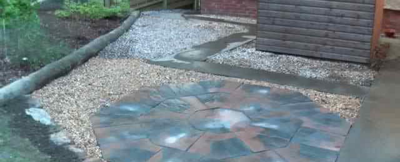 Calder brown octant and quartz gravel patio Calder brown octant and quartz gravel patio